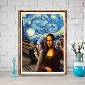 Mona Lisa illustration,mona lisa with joannes vermeer painting, PNG ,SVG digital download. Leonardo Da Vinci