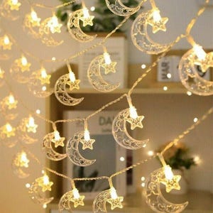 Catena di luci calde Moon Star da 30 LED, 4,5 m, per decorazioni di Ramadan, Natale e matrimonio