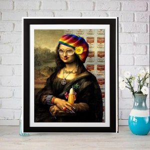 Mona Lisa With Biceps Print, Original Oil Painting De Vinci Portrait  Poster, Vintage Wall Art, Unique Gift 