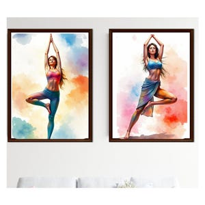 Yoga Wall Art Set – Vibrant Tree Pose Prints – Mindfulness & Meditation Decor – Watercolor Yoga Posters for Home, Studio, or Wellness Space.