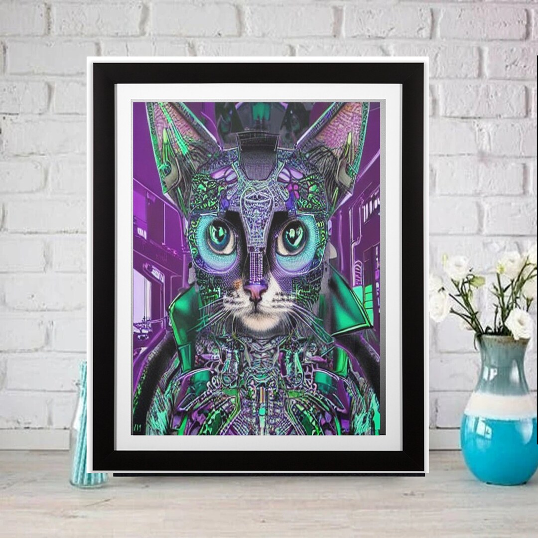 Cyberpunk Cat Futuristic Digital Art File, Wall Decor, AI Generated Art ...