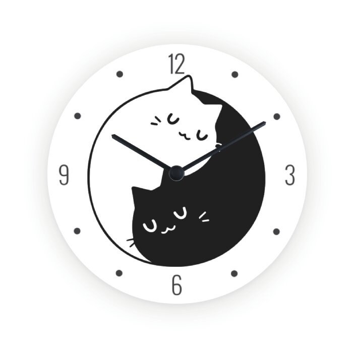 Ying Yang Cat Clock Cat Wall Clock Gift for Cat Lover Cat Etsy UK