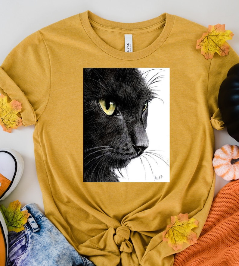 Black Cat Portrait T Shirt retro Black Cat Shirt cat Lover Etsy UK