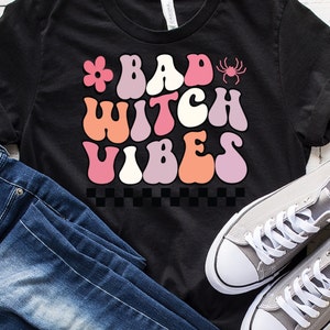 Halloween-shirt Bad Witch-vibes, halloween-sweater, grappig herfst-halloweenshirt, retro groovy shirt, heksenkostuum