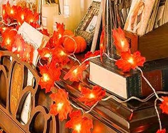 Maple Leaf 20 LED String Lights, Halloween Decor, Autumn Fall, Home Decor, Garden Decor, Halloween Party, Outdoor Indoor, Autumn