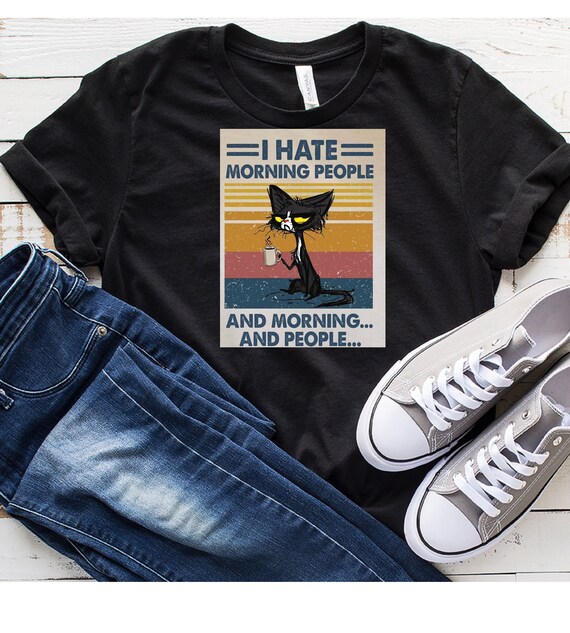 Ik haat ochtendmensen en ochtenden en mensen t shirt retro zwart