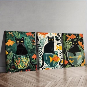 Badezimmer Katze Druck, 3 Sets Lustige gerahmte Leinwand Katze Poster, Katze Lustige Badezimmer Wand Dekor Druck Raum Wand Kunst Lustige Katze