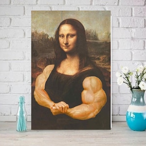 Mona Lisa with biceps Print, Original Oil Painting de vinci Portrait Poster, Vintage Wall Art, Unique Gift image 2