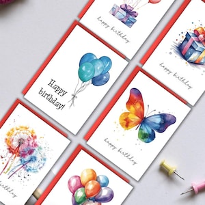 Lot de 12 cartes de joyeux anniversaire aquarelles colorées arc-en-ciel avec enveloppes, cartes de correspondance en vrac pour les célébrations, personnalisables, cartes de voeux