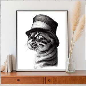 Tabby Cat Drawing Poster | Cat Wall Art Print for Home Decor - Cute Tabby Cat Illustration  Animal Lover Gift