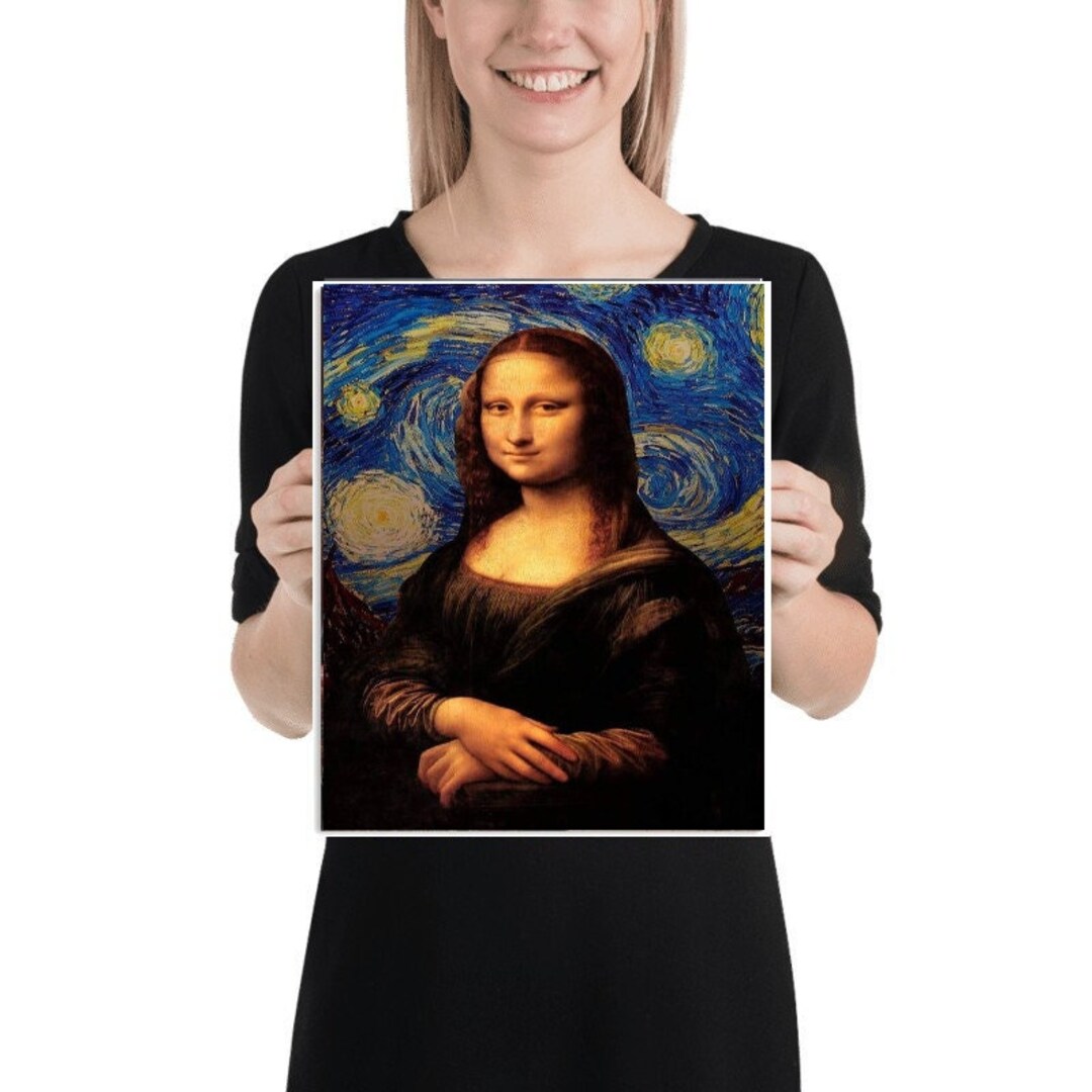 Mona Lisa With Van Goth Starry Night Background Print, Original Oil ...