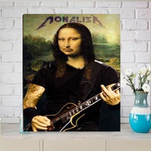 Mona Lisa with a guitar , Original Oil Painting  de vinci Portrait Poster, Vintage Wall Art, Unique Gift