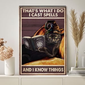 I cast spells and know things black cat ,black cat-poster, Black Cat Wall Art- Black Cat Print -Black Cat Artwork - Home Decor