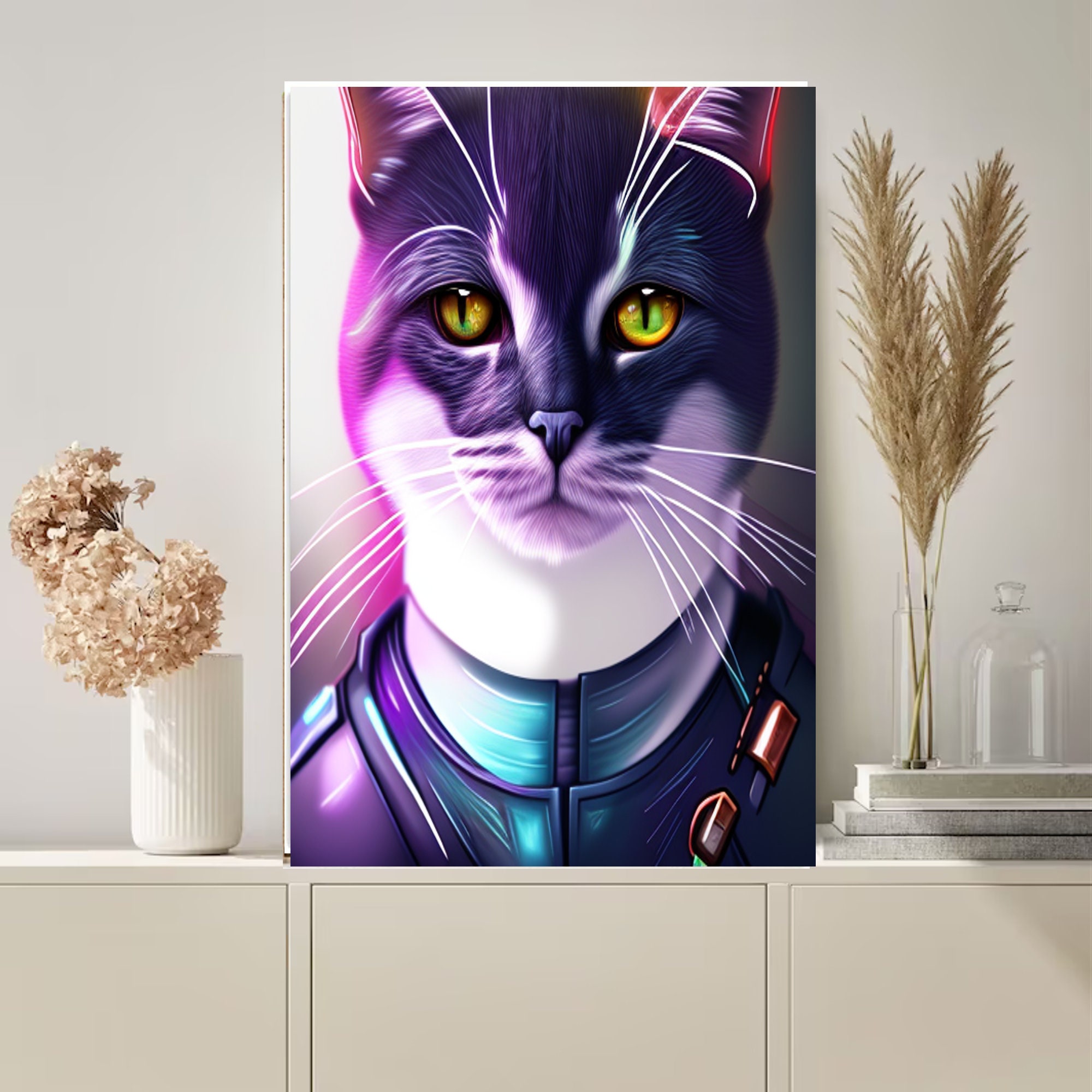 Cyberpunk Cat Cyberpunk Art , Tabby Cat Print Digital Print Art File ...