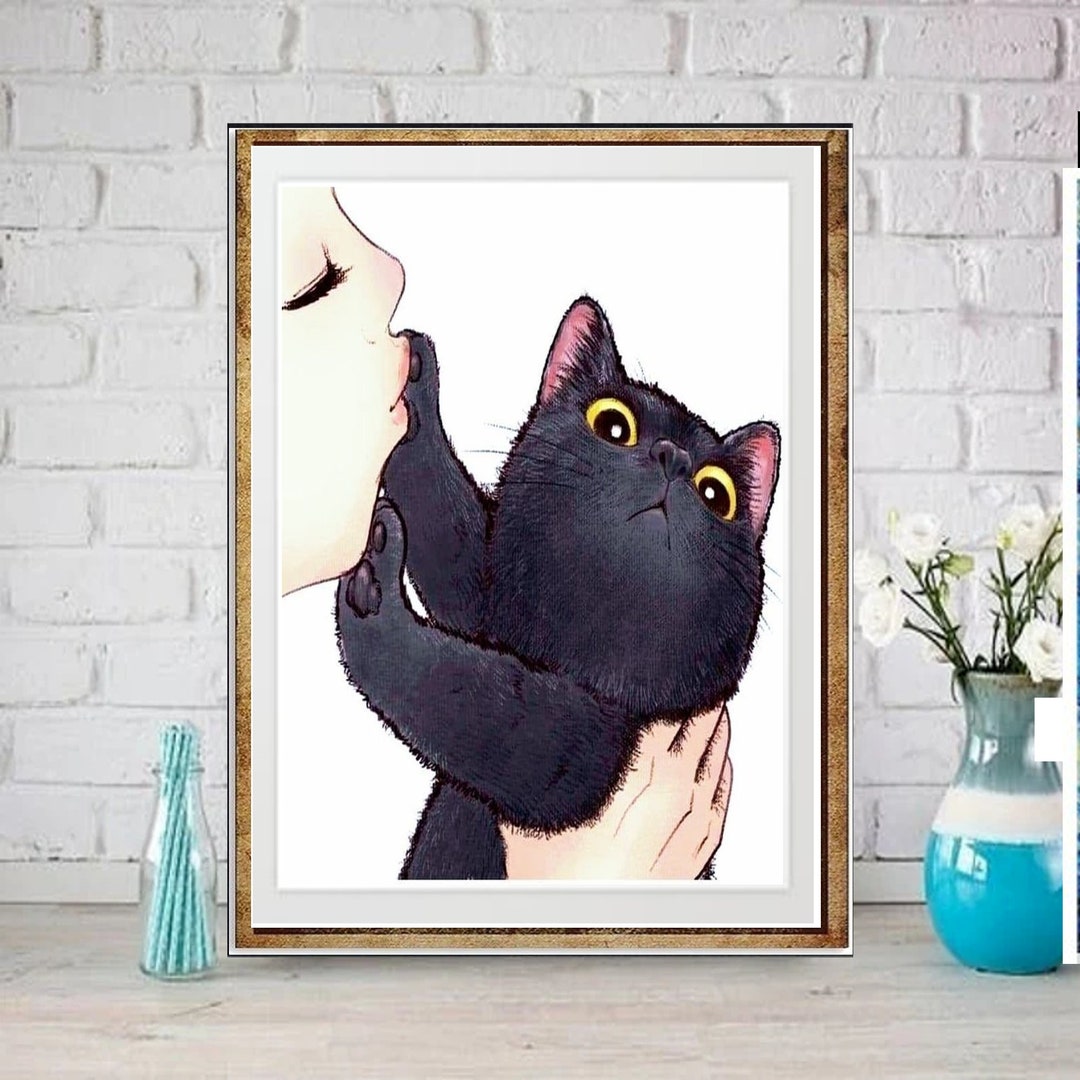 Tabby Cat Poster , Black Cat Wall Art - Black Cat Print - -black Cat ...