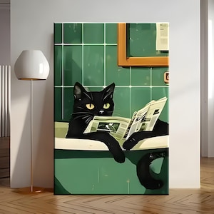 Badezimmer Katze Druck, Lustige Katze Leinwand Katze Lustiges Badezimmer Wand Dekor Raum Wand Kunst Lustige Katze Badezimmer Toilette Leinwand ohne Rahmen