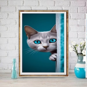 peeking tabby cat poster ,tabby  Cat Wall Art - tabby  Print -- Cat Artwork - Home Decor,dining room decor ,house decor,living room decor