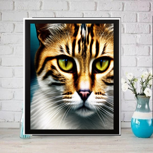 tabby cat portriat . AI cat wall art -  Cat Print -tabby Cat Artwork -AI generated print , AI art print