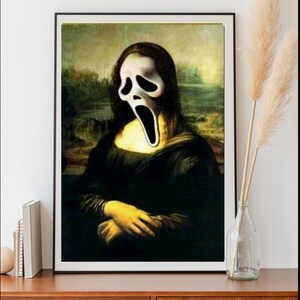 Mona Lisa Ghost face Print, Original Oil Painting  de vinci  Portrait Poster,Vintage Wall Art,Unique Gift