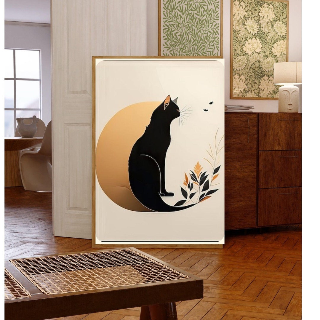 Boho Cat Minimalist Art Print – Modern Boho Wall Decor for Home , Cat ...