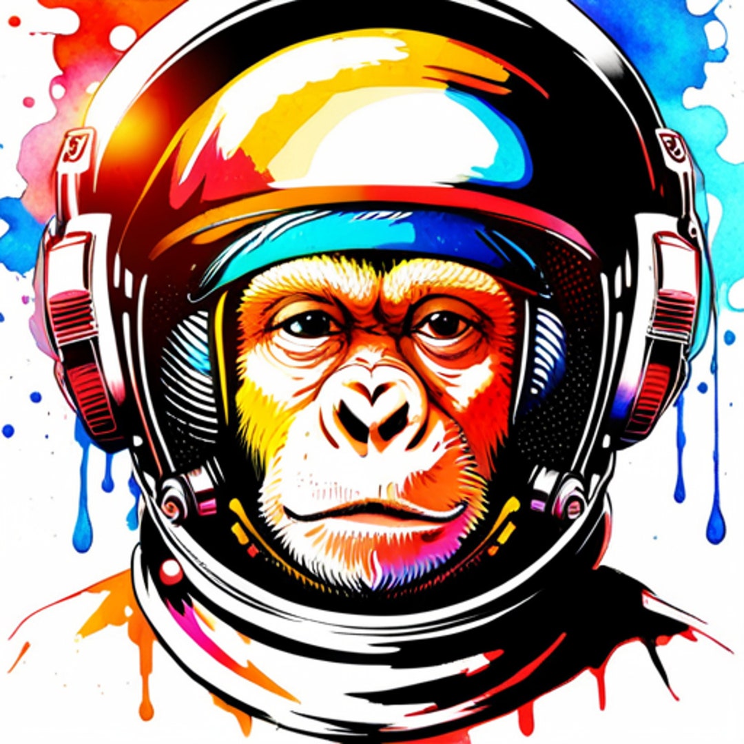 Monkey Art Print ,monkey in Space Helmet Watercolour Poster, Monkey in ...