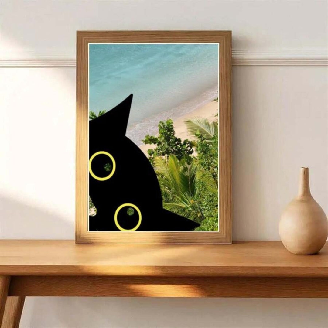 Peeking Black Cat Poster | Black Cat Wall Art & Print | Cute Cat ...