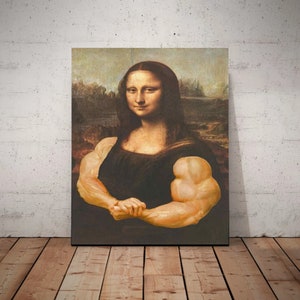 Mona Lisa with biceps Print, Original Oil Painting de vinci Portrait Poster, Vintage Wall Art, Unique Gift image 1