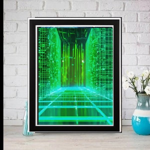 matrix rain art print ,matrix rain code poster, matrix raining letters , ai generated poster,