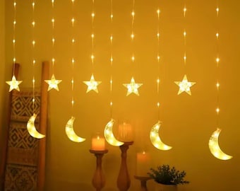Eid al-Fitr Mubarak Stern Mond Lichterkette - LED Nacht Lichterkette für islamischen Ramadan Dekoration, Hochzeitsdeko