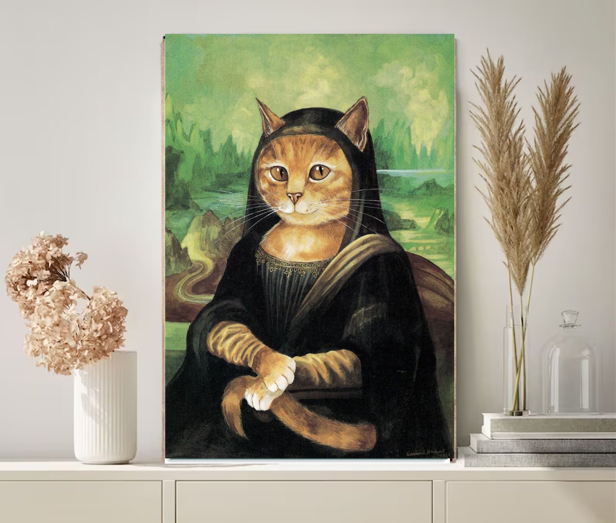 モナリザ 木製フレーム 絵画 約A4サイズ トリックアート 隠し絵 動物 猫 犬 モナリザ 木製フレーム 絵画 約A4サイズ トリックアート 隠し絵