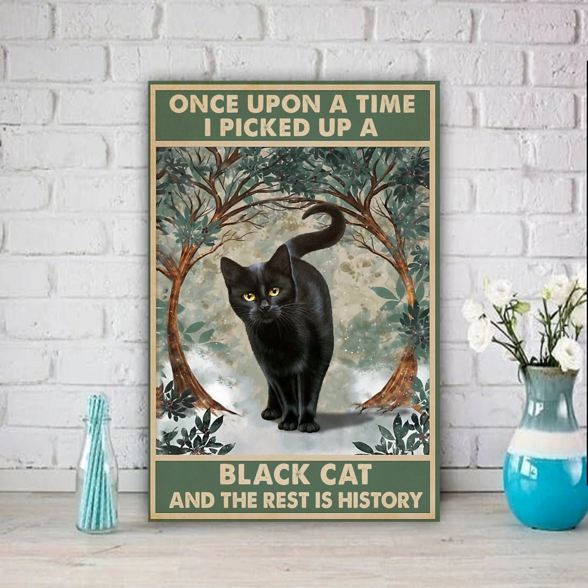 Once a Upon a Time Catposter Black Cat Wall Art Black Cat Etsy