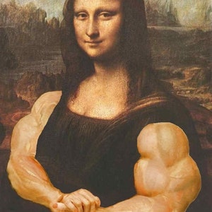 Mona Lisa with biceps Print, Original Oil Painting de vinci Portrait Poster, Vintage Wall Art, Unique Gift image 3