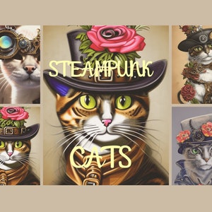 Steampunk Cat art - steampunk wall art prints  , steampunk print ,cat art poster , Edgy Wall Decor, AI Generated Art