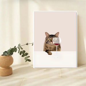 cat with glass of wine poster , Black Cat Wall Art - Black Cat Print -Black Cat Artwork - Home Decor