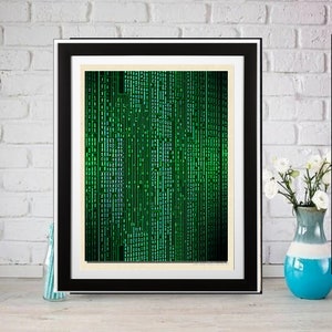 matrix rain art print ,matrix rain code poster, matrix rain digtial poster, ai generated poster,
