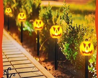 Halloween Decoration Lights,5 Pcs Pumpkin Garden Stake Lights Outdoor LED Halloween Decorations Solar Halloween Lawn Decorations