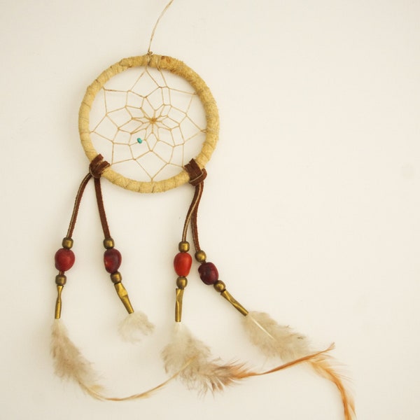 Small Traditional Leather Dreamcatcher with Natural Feathers