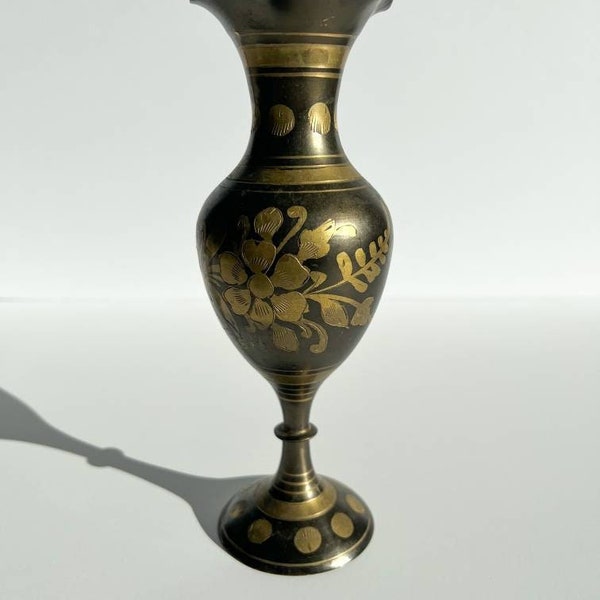 Black Brass Flower Vase with Scalloped Neck