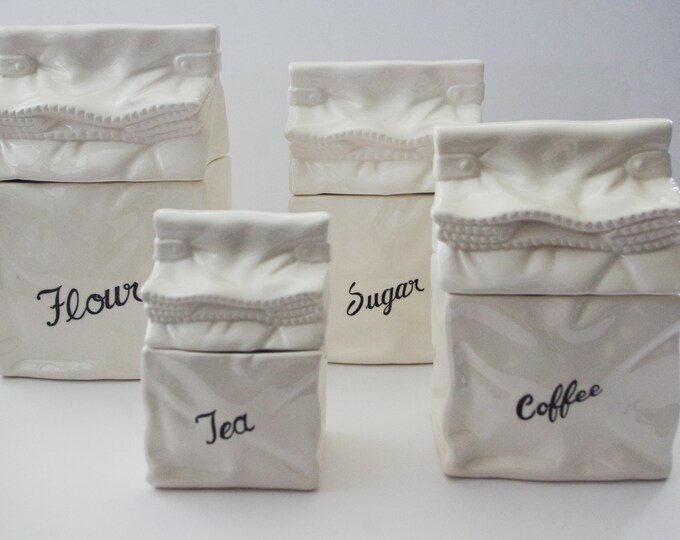 Set of 4 Vintage White Paper Bag Kitchen Canisters Etsy