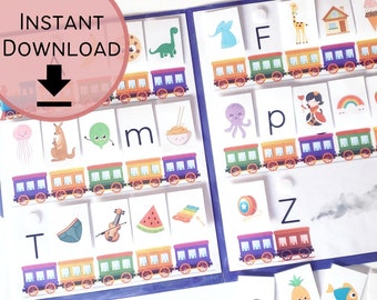 Gioco dell'alfabeto con il trenino ABC / Attività per bambini sull'alfabeto (Download immediato)