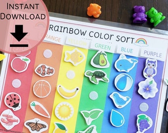 Rainbow Color Sort Printable | Color Match Activity | Preschool Color Sheets | Instant Download