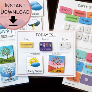 &quot;Kinder &quot;&quot;Today Is&quot;&quot; Kalender zum Ausdrucken | Kinder-Tageskalender | Lernkalender Printable | Sofort Download