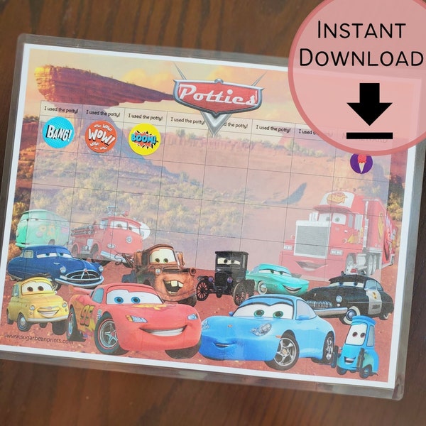 Cars Potty Training Chart | Lightning McQueen, Sally, Mater | Kids Potty Reward Chart | Instant Downloadable Print