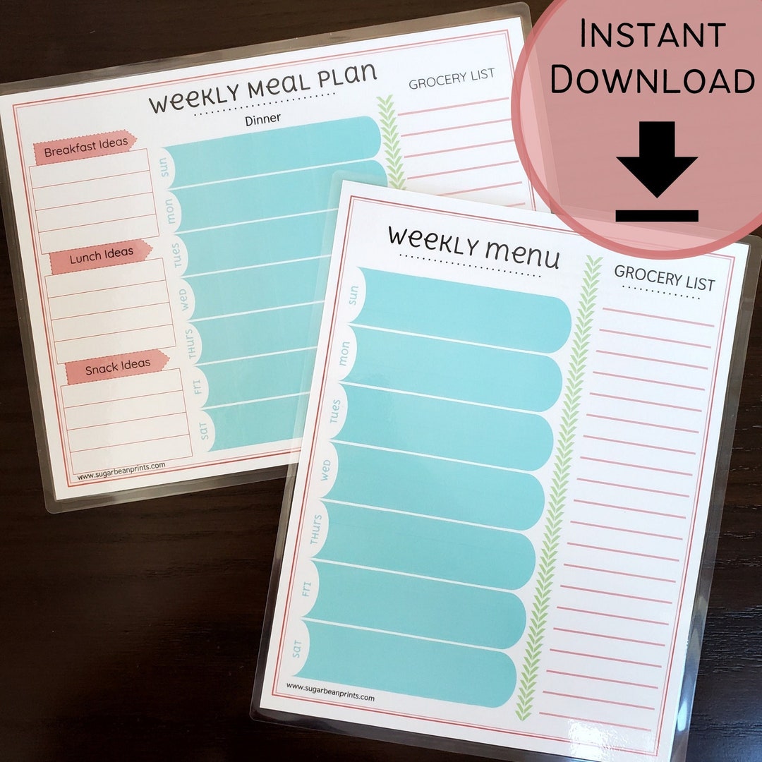 Weekly Meal Plan | Cute Menu Planner & Grocery Shopping List | Instant ...