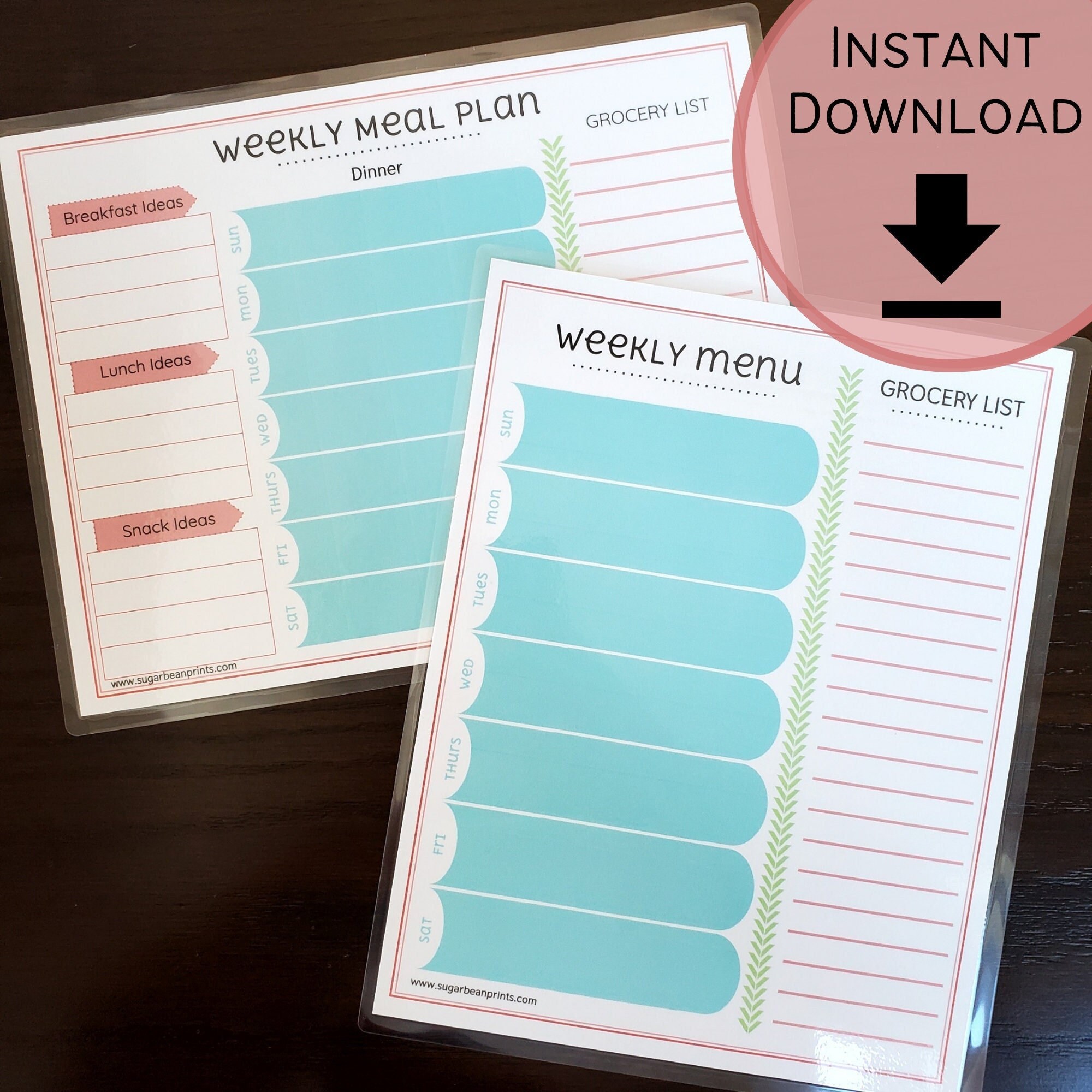 Weekly Meal Plan Cute Menu Planner & Grocery Shopping List Instant ...