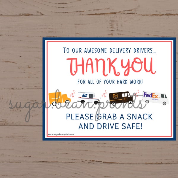 Delivery Driver Thank You Sign | Driver Snack Basket Sign | Mailman Amazon Driver Appreciation Treat Sign | Instant Download Printable