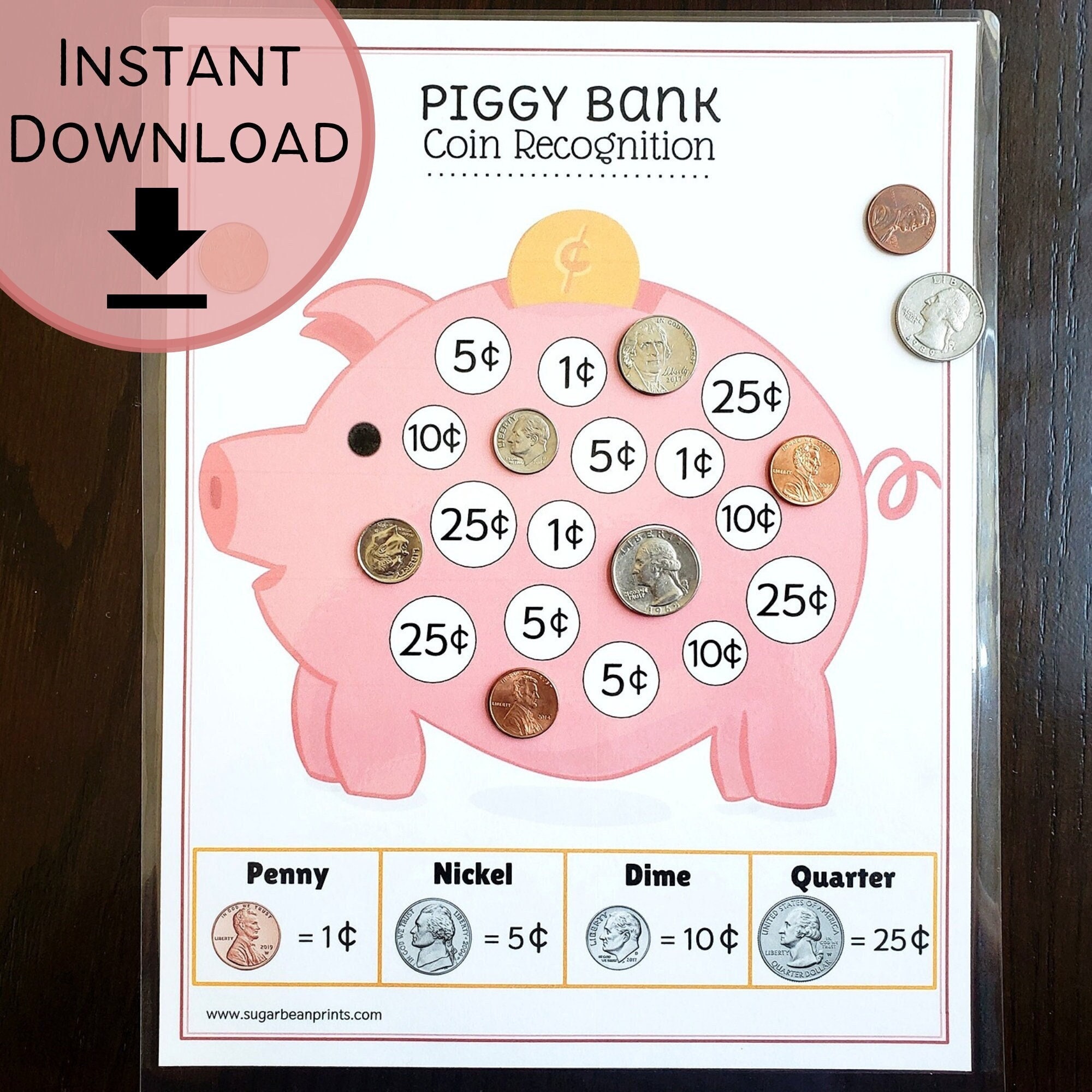 Piggy Bank Coin Recognition Sorting Activity (Teacher-Made)