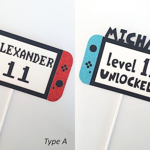 Topper per torta personalizzato/personalizzato per console di gioco con nome dell'età