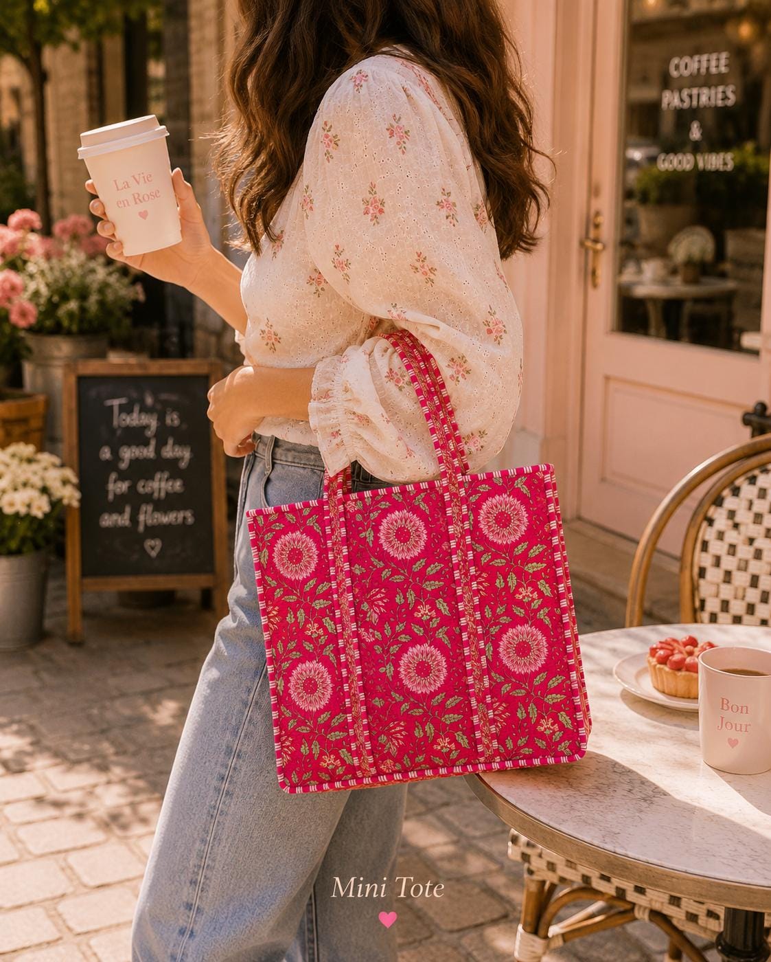 Quilted Floral Cotton Tote