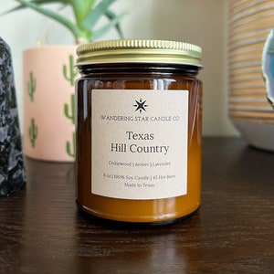 Texas Hill Country | Cedar Candle | Lavender Candle | Amber Jar Soy Candle | Texas Gifts | Made In Texas | Rustic Farmhouse Decor